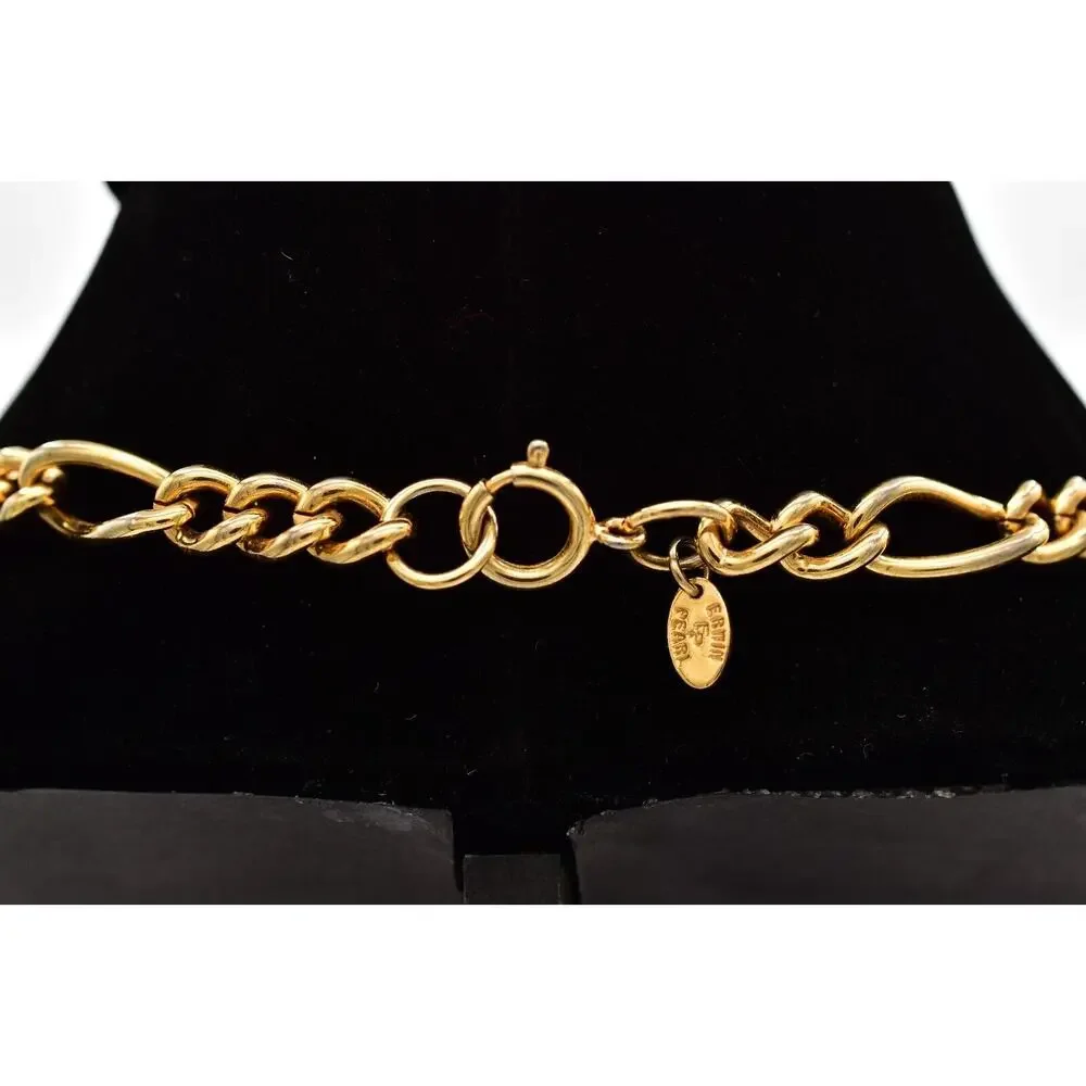 Erwin Pearl Vintage Chain Necklace Linked Chunky Shiny Gold Thick Signed BinA17